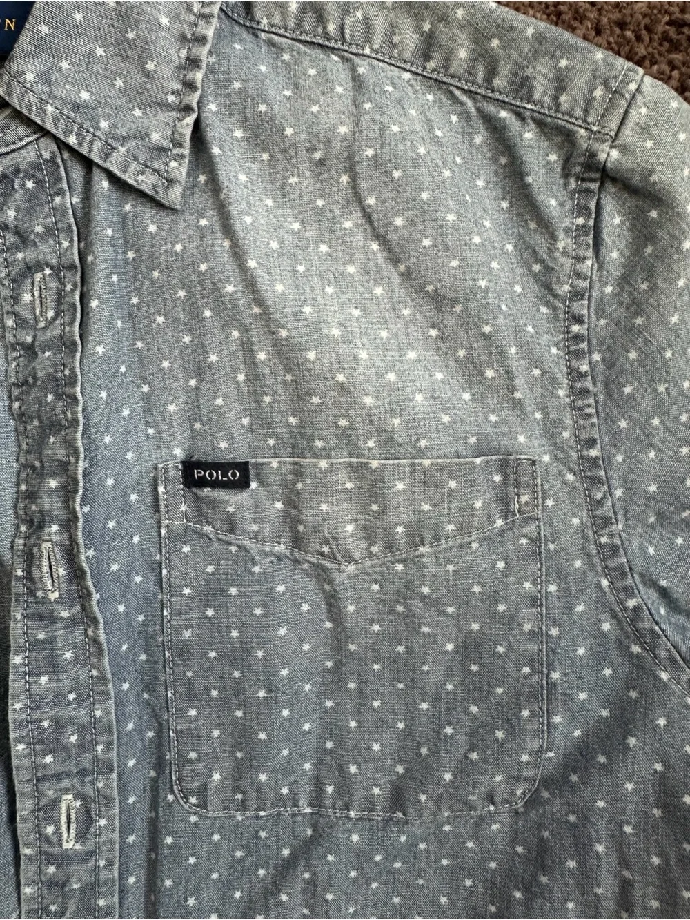 Ralph Lauren Light Blue Short-Sleeve Dot-Print Button-Down Shirt